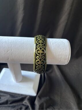 Plunder Brass Filigree Openwork Cuff Bracelet - Olive Bronze
